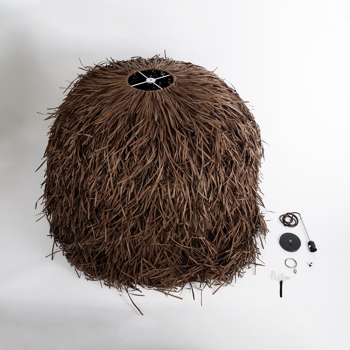 GUADELOUPE 02295 Boho Κρεμαστό Φωτιστικό Οροφής Μονόφωτο 1 x E27 AC220-240V IP20 - Φ120 x Υ100cm - Καφέ Σκούρο Φυσική Ράφια Νήμα Πλέγμα Καμπάνα