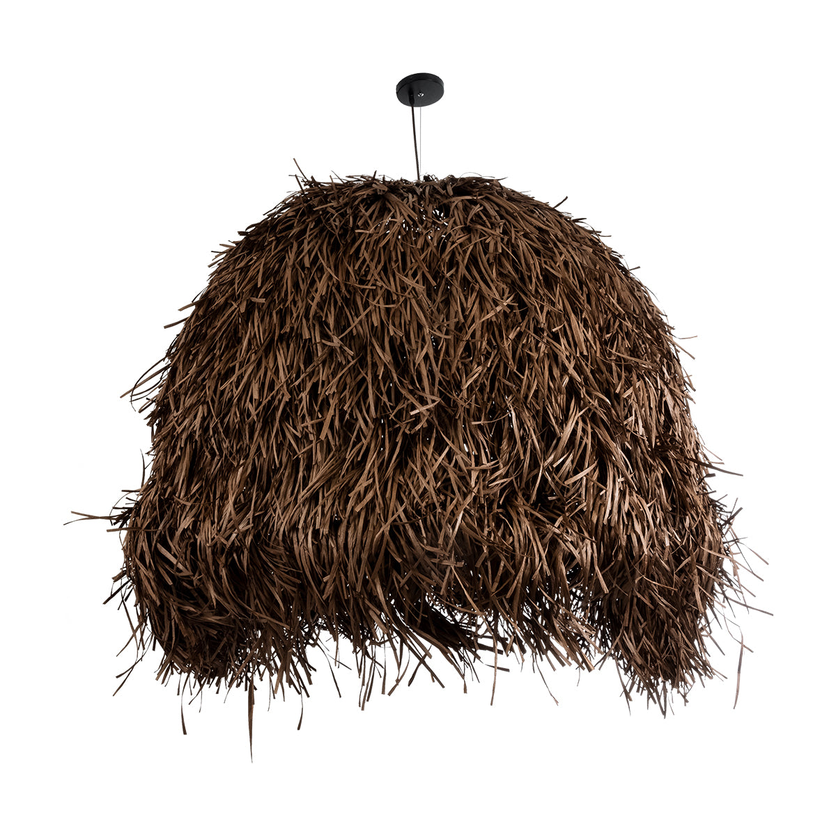 GUADELOUPE 02295 Boho Κρεμαστό Φωτιστικό Οροφής Μονόφωτο 1 x E27 AC220-240V IP20 - Φ120 x Υ100cm - Καφέ Σκούρο Φυσική Ράφια Νήμα Πλέγμα Καμπάνα