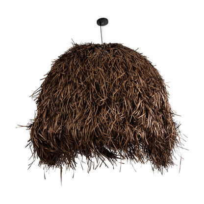 GUADELOUPE 02295 Boho Κρεμαστό Φωτιστικό Οροφής Μονόφωτο 1 x E27 AC220-240V IP20 - Φ120 x Υ100cm - Καφέ Σκούρο Φυσική Ράφια Νήμα Πλέγμα Καμπάνα