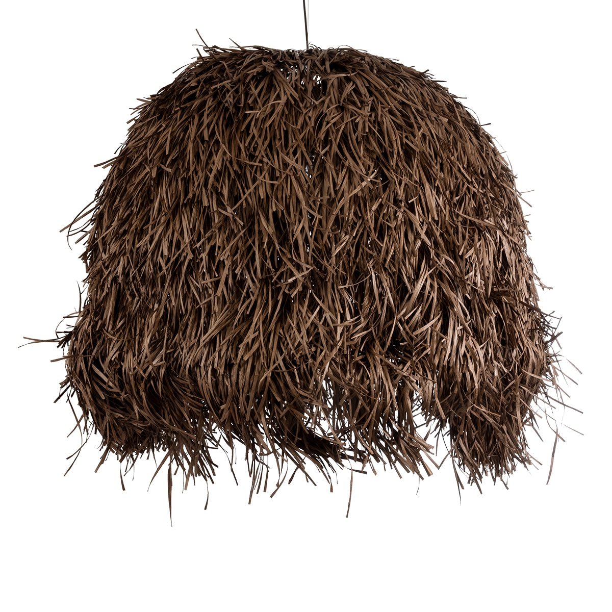 GUADELOUPE 02295 Boho Κρεμαστό Φωτιστικό Οροφής Μονόφωτο 1 x E27 AC220-240V IP20 - Φ120 x Υ100cm - Καφέ Σκούρο Φυσική Ράφια Νήμα Πλέγμα Καμπάνα