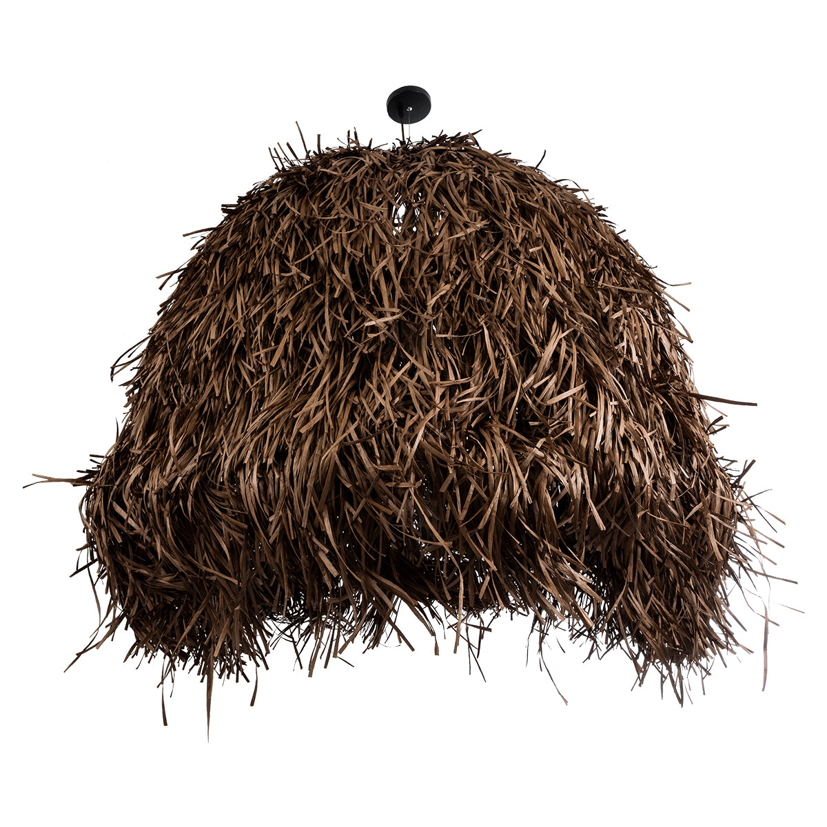 GUADELOUPE 02295 Boho Κρεμαστό Φωτιστικό Οροφής Μονόφωτο 1 x E27 AC220-240V IP20 - Φ120 x Υ100cm - Καφέ Σκούρο Φυσική Ράφια Νήμα Πλέγμα Καμπάνα