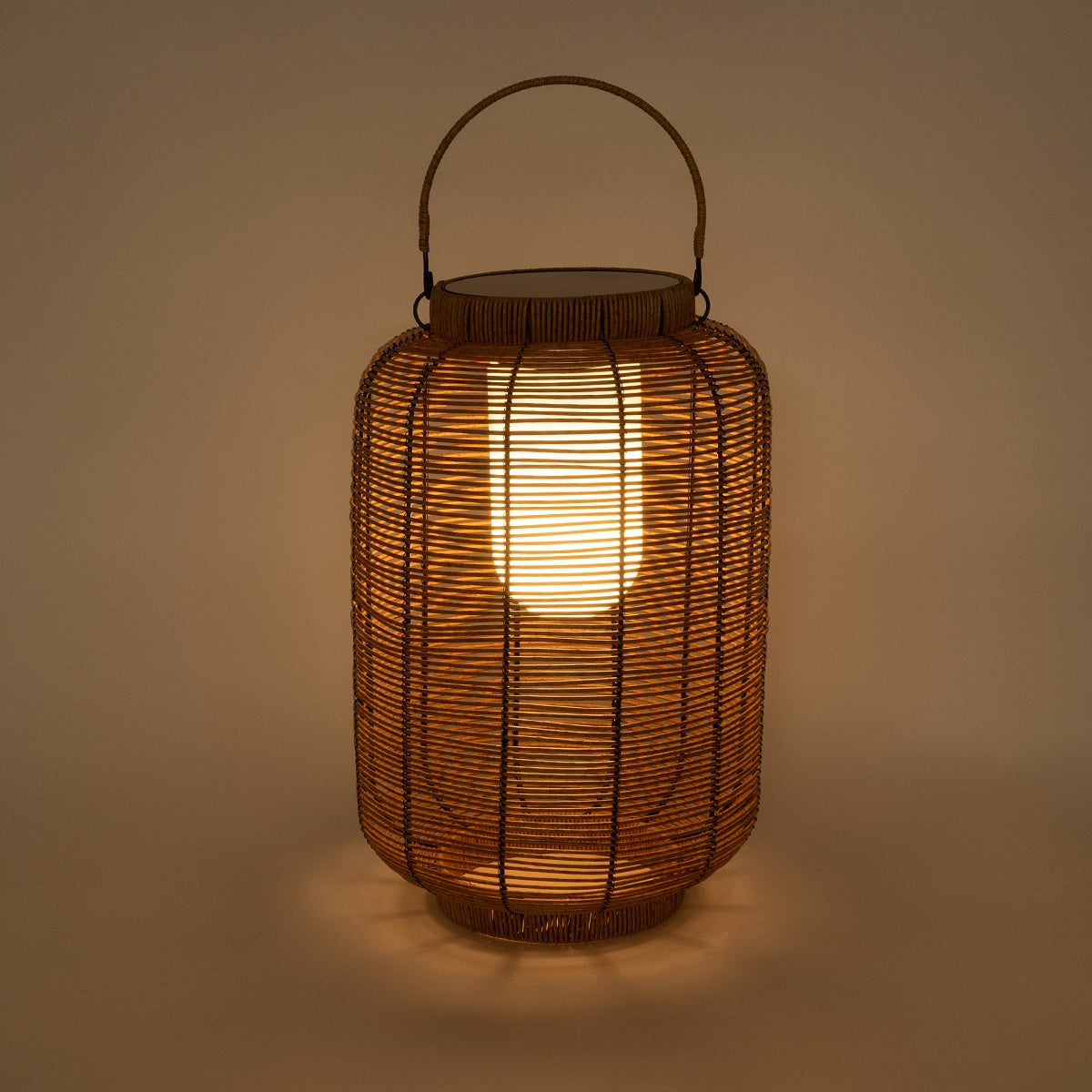 GRAMBIAN 02304 Boho Αυτόνομο Ηλιακό Κρεμαστό/Επιτραπέζιο Φωτιστικό Πορτατίφ LED 5W 200lm 180° με Ενσωματωμένη Μπαταρία IP65 Θερμό Λευκό 3000K Μπεζ Ξύλο - Μ30 x Π30 x Υ48cm