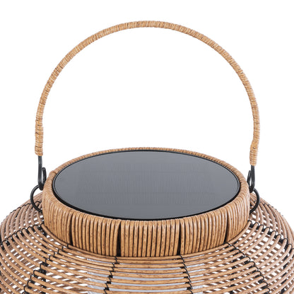 GRAMBIAN 02304 Boho Αυτόνομο Ηλιακό Κρεμαστό/Επιτραπέζιο Φωτιστικό Πορτατίφ LED 5W 200lm 180° με Ενσωματωμένη Μπαταρία IP65 Θερμό Λευκό 3000K Μπεζ Ξύλο - Μ30 x Π30 x Υ48cm