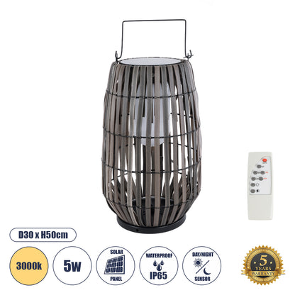 NETLEY 02306 Boho Αυτόνομο Ηλιακό Κρεμαστό/Επιτραπέζιο Φωτιστικό Πορτατίφ LED 5W 200lm 180° με Ενσωματωμένη Μπαταρία IP65 Θερμό Λευκό 3000K Γκρι Ξύλο - Μ30 x Π30 x Υ50cm