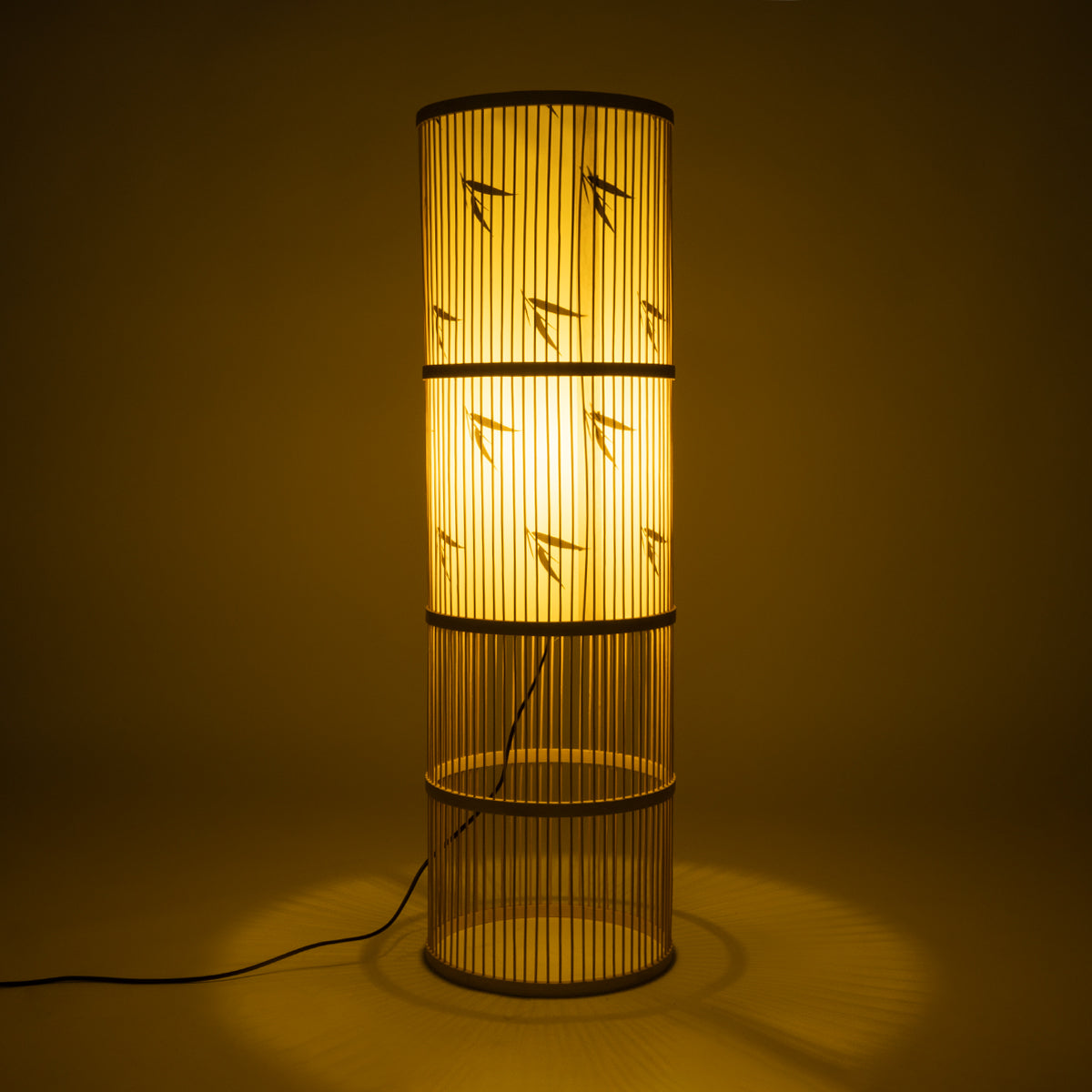 FALKLAND 02307 Boho Επιδαπέδιο Φωτιστικό Μονόφωτο 1 x E27 AC220-240V IP20 - Φ30 x Υ100cm - Λευκό Υφασμάτινο με Μάυρες Λεπτομέρειες και Μπεζ Ξύλινο Μπαμπού Πλέγμα