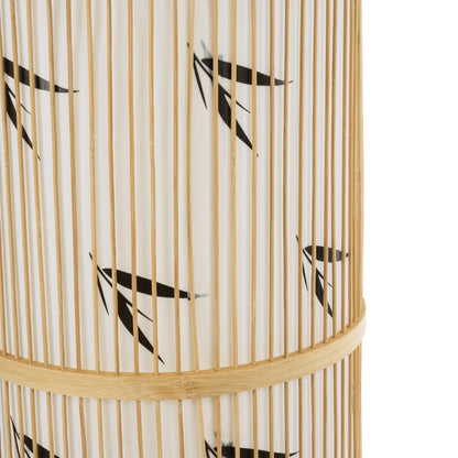 FALKLAND 02307 Boho Επιδαπέδιο Φωτιστικό Μονόφωτο 1 x E27 AC220-240V IP20 - Φ30 x Υ100cm - Λευκό Υφασμάτινο με Μάυρες Λεπτομέρειες και Μπεζ Ξύλινο Μπαμπού Πλέγμα