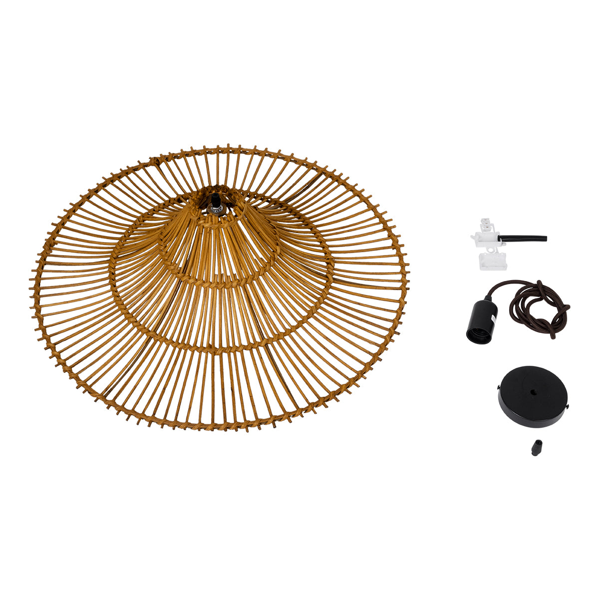 PALERMO 02310 Boho Κρεμαστό Φωτιστικό Οροφής Μονόφωτο 1 x E27 AC220-240V IP20 - Φ60 x Υ18cm - Μπεζ Καφέ Ξύλινο Μπαμπού Πλέγμα