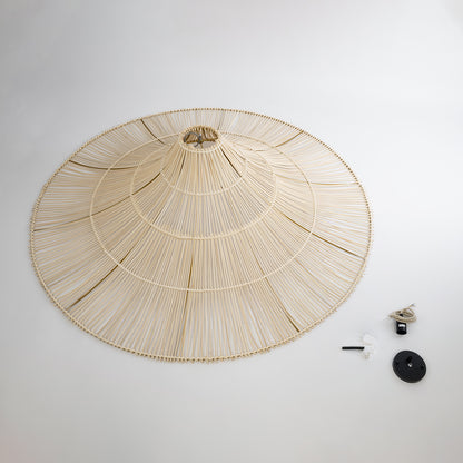 PALERMO 02311 Boho Κρεμαστό Φωτιστικό Οροφής Μονόφωτο 1 x E27 AC220-240V IP20 - Φ160 x Υ45cm - Μπεζ Ξύλινο Μπαμπού Πλέγμα