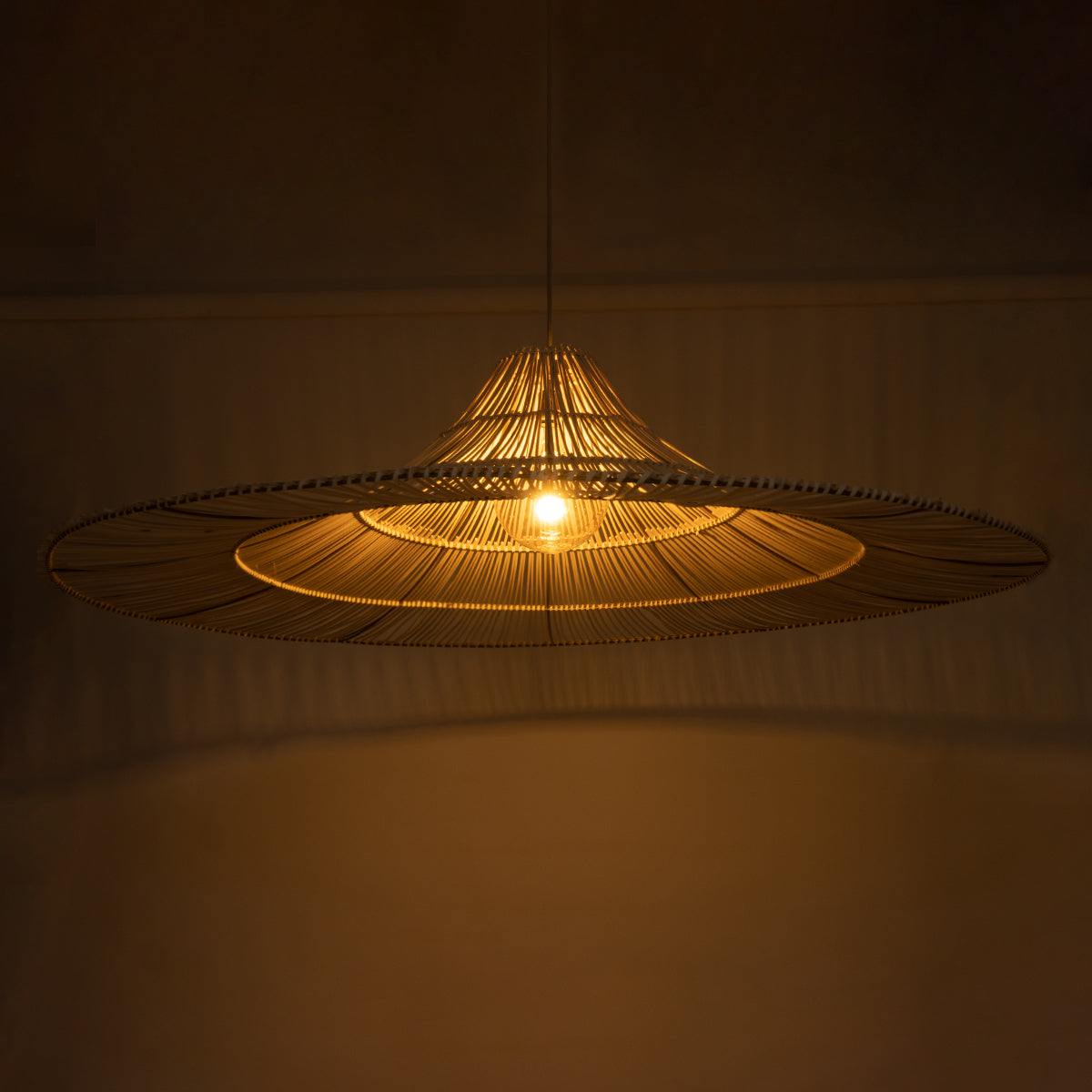 PALERMO 02311 Boho Κρεμαστό Φωτιστικό Οροφής Μονόφωτο 1 x E27 AC220-240V IP20 - Φ160 x Υ45cm - Μπεζ Ξύλινο Μπαμπού Πλέγμα