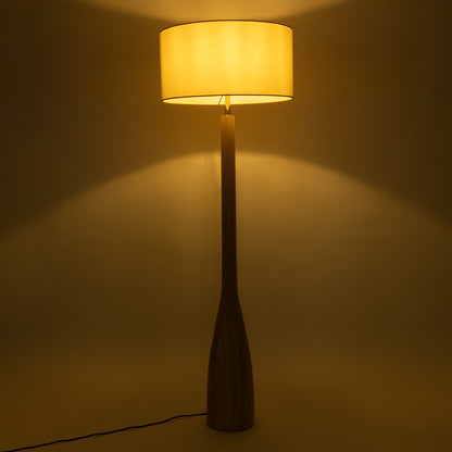 BERKBAY 02318 Boho Επιδαπέδιο Φωτιστικό Μονόφωτο 1 x E27 AC220-240V IP20 - Φ50 x Υ150cm - Μπεζ Ξύλινο με Μπεζ Υφασμάτινο Καπέλο