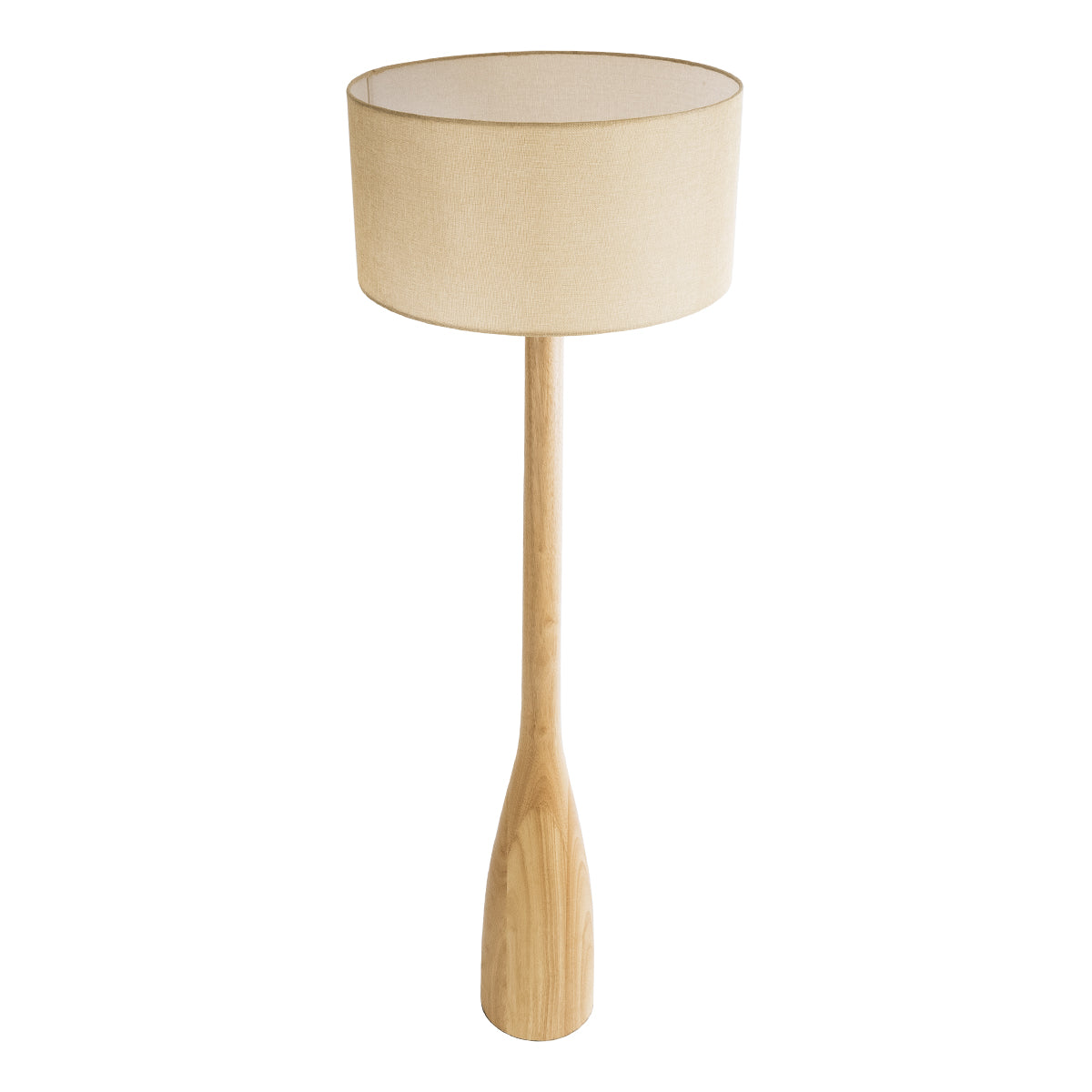 BERKBAY 02318 Boho Επιδαπέδιο Φωτιστικό Μονόφωτο 1 x E27 AC220-240V IP20 - Φ50 x Υ150cm - Μπεζ Ξύλινο με Μπεζ Υφασμάτινο Καπέλο