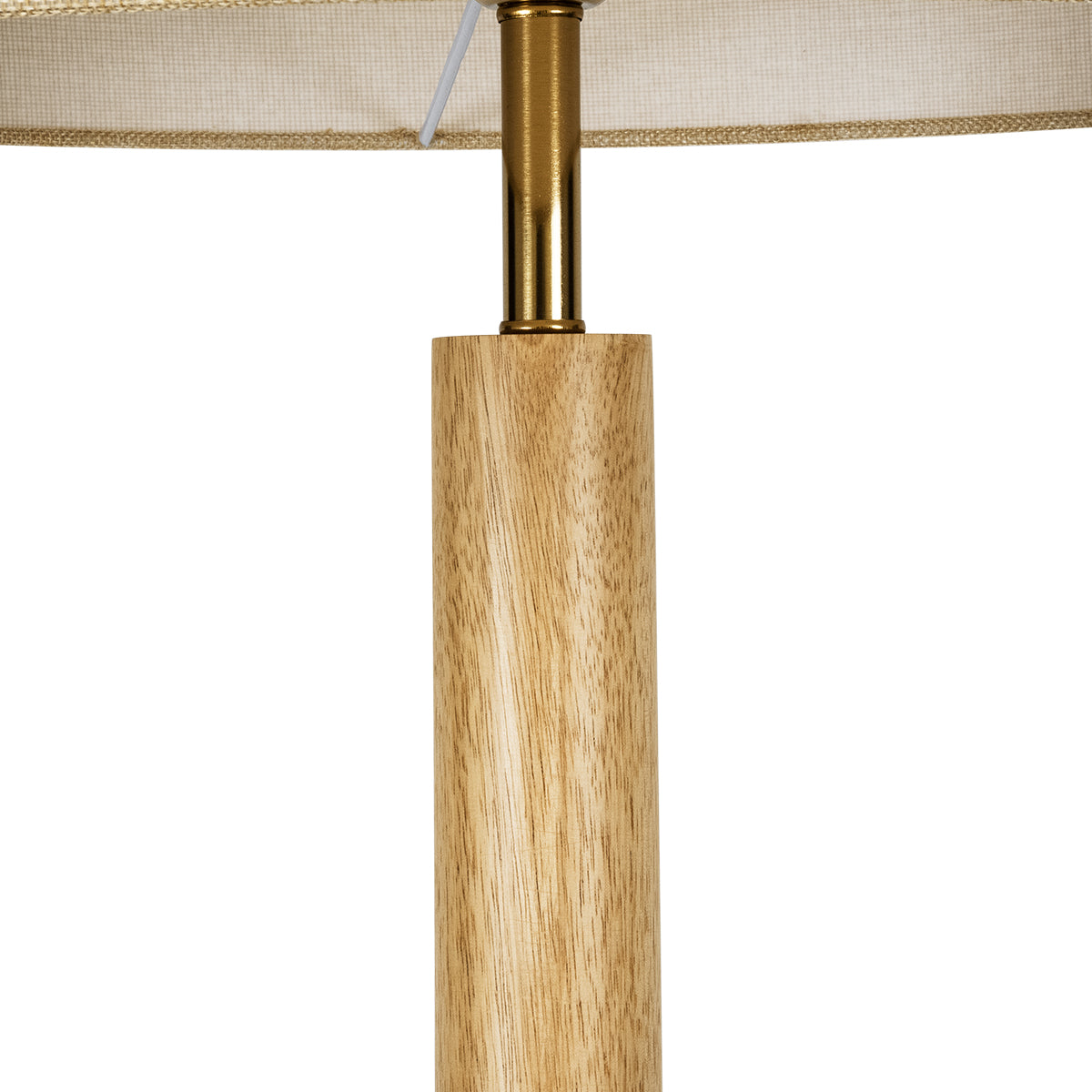 BERKBAY 02318 Boho Επιδαπέδιο Φωτιστικό Μονόφωτο 1 x E27 AC220-240V IP20 - Φ50 x Υ150cm - Μπεζ Ξύλινο με Μπεζ Υφασμάτινο Καπέλο