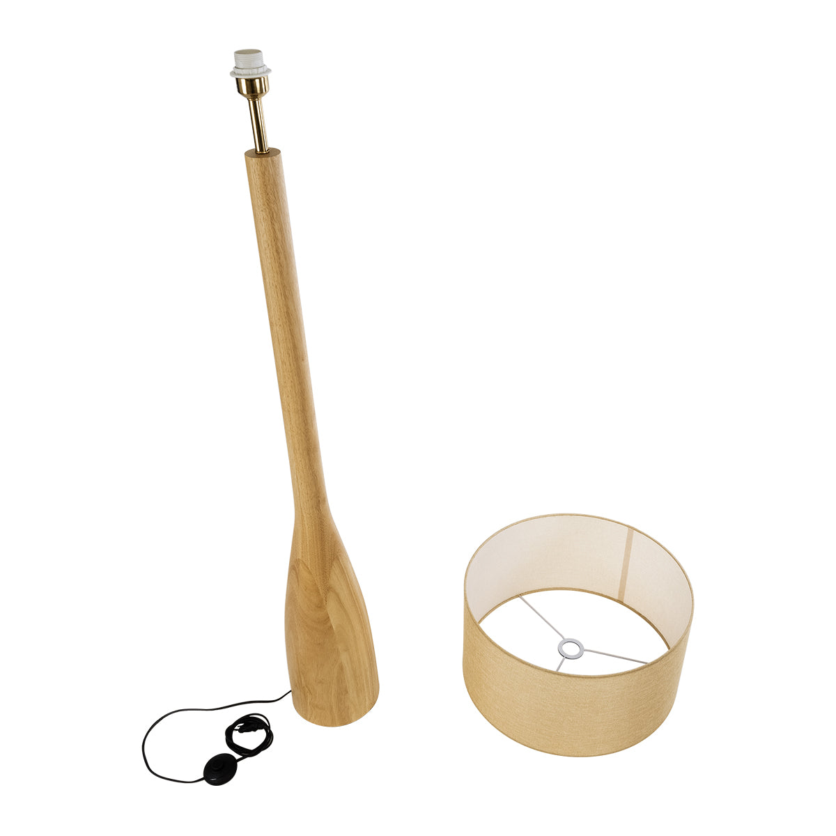 BERKBAY 02318 Boho Επιδαπέδιο Φωτιστικό Μονόφωτο 1 x E27 AC220-240V IP20 - Φ50 x Υ150cm - Μπεζ Ξύλινο με Μπεζ Υφασμάτινο Καπέλο