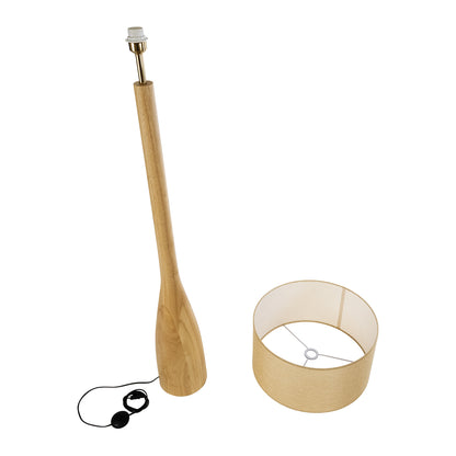 BERKBAY 02318 Boho Επιδαπέδιο Φωτιστικό Μονόφωτο 1 x E27 AC220-240V IP20 - Φ50 x Υ150cm - Μπεζ Ξύλινο με Μπεζ Υφασμάτινο Καπέλο