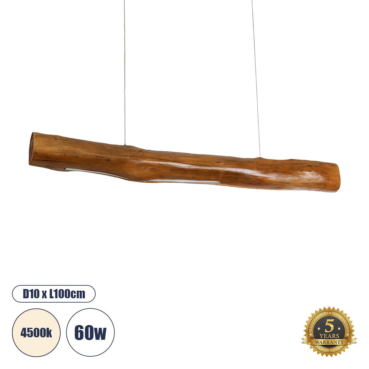 KATRINA 02320 Μοντέρνο Κρεμαστό Φωτιστικό Ανάρτηση LED 60W -lm -° AC 220-240V IP20 Φυσικό Λευκό 4500K Καφέ Ξύλο - Μ10 x Π10 x Υ100cm