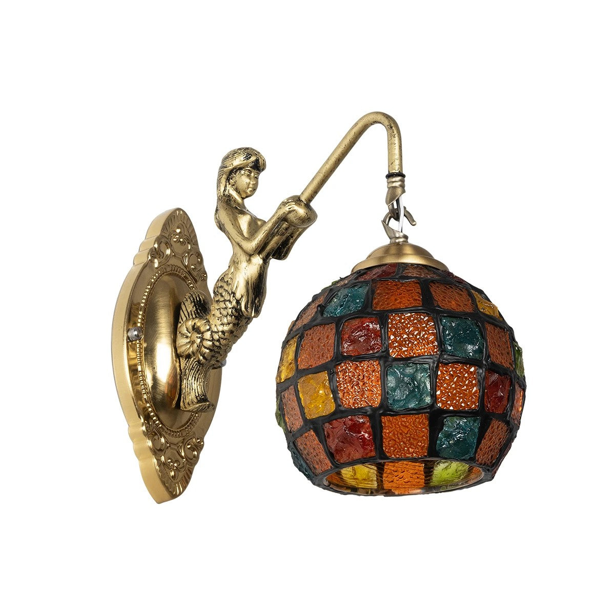 MERMAID 02389 Vintage Wall Light - Sconce with Socket 1 x E27 AC 220-240V IP20 - Bronze & Multicolored - L17 x W30 x H27