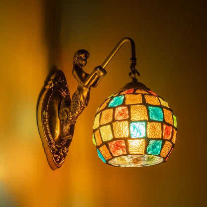 MERMAID 02389 Vintage Wall Light - Sconce with Socket 1 x E27 AC 220-240V IP20 - Bronze & Multicolored - L17 x W30 x H27