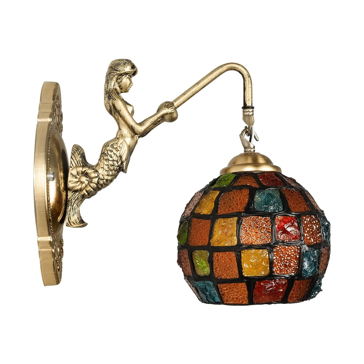 MERMAID 02389 Vintage Wall Light - Sconce with Socket 1 x E27 AC 220-240V IP20 - Bronze & Multicolored - L17 x W30 x H27