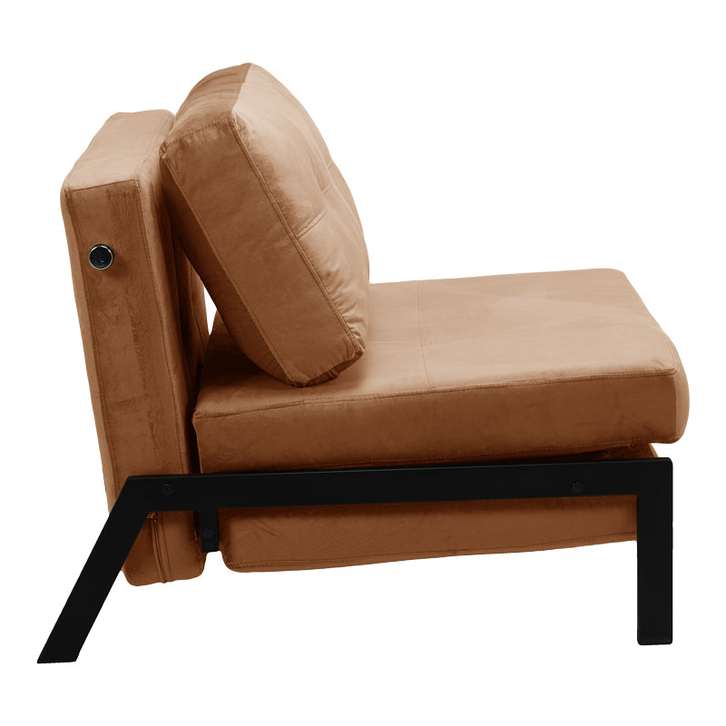 Πολυθρόνα-Κρεβάτι Fancy Ύφασμα Βελούδο σε Σάπιο Μήλο Απόχρωση και Πόδι Μαύρο Μέταλλο 95x98x70