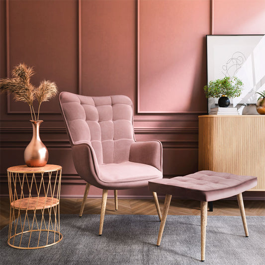 Πολυθρόνα Maddison με Υποπόδιο-Μαξιλάρι Βελούδο Σάπιο Μήλο-Φυσικό 68x72x98