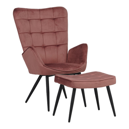 Πολυθρόνα με Υποπόδιο Dorita Βελούδο Σάπιο Μήλο-Μαύρο Πόδι 68.5x76x103