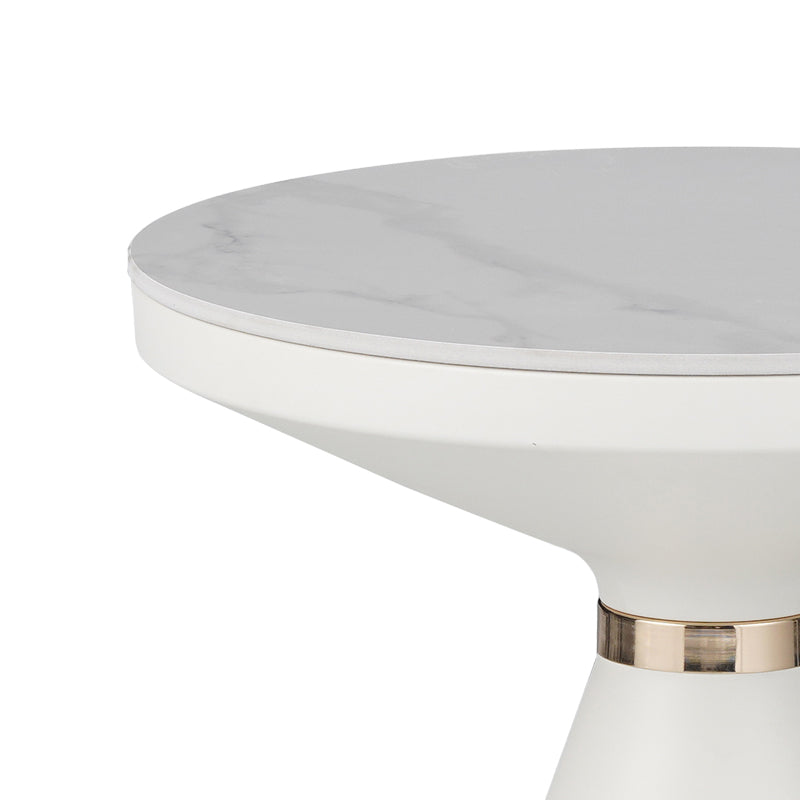 Βοηθητικό Τραπέζι Coozlin Sintered Stone σε Απόχρωση Λευκό Μαρμάρου με Λευκό-Χρυσό Μέταλλο Φ50x50