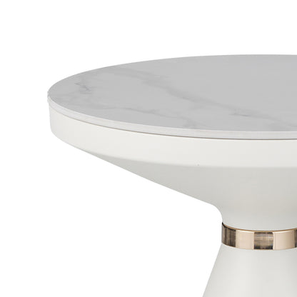 Βοηθητικό Τραπέζι Coozlin Sintered Stone σε Απόχρωση Λευκό Μαρμάρου με Λευκό-Χρυσό Μέταλλο Φ50x50