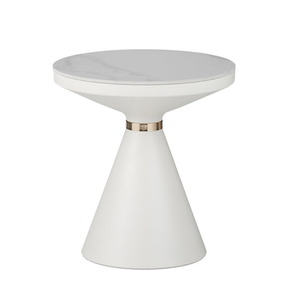 Βοηθητικό Τραπέζι Coozlin Sintered Stone σε Απόχρωση Λευκό Μαρμάρου με Λευκό-Χρυσό Μέταλλο Φ50x50