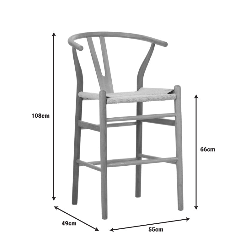 Σκαμπό Μπαρ Wishbone Rubberwood-Σχοινί σε Φυσική Απόχρωση 55x49x108