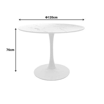 Τραπέζι Balou MDF σε Λευκή Απόχρωση με Όψη Μαρμάρου Φ120x76