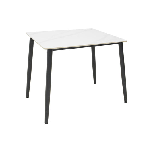 Τραπέζι Gustas Ι Λευκό Μαρμάρου Sintered Stone-Μαύρο Μέταλλο 80x80x76