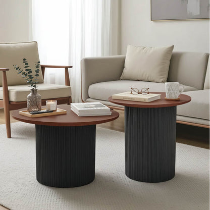 Tραπέζια Σαλονιού Dovel MDF Σετ 2 Τεμ. Καρυδί-Μαύρο Μέταλλο