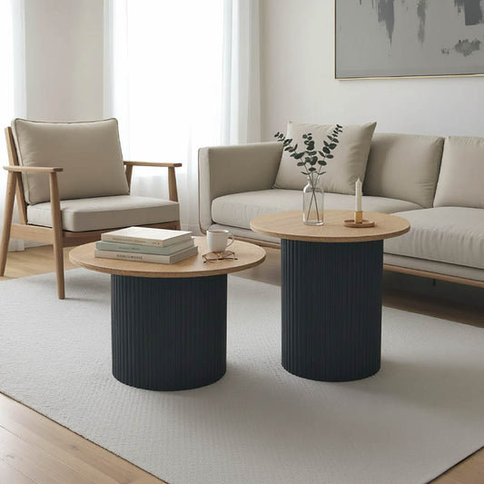 Τραπέζια Σαλονιού Dovel MDF Σετ 2 Τεμ Sonoma-Μαύρο Μέταλλο