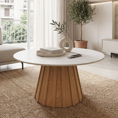 Τραπέζι Σαλονιού Franzel Sintered Stone σε Όψη Μαρμάρου-MDF σε Φυσική Απόχρωση Φ80x40