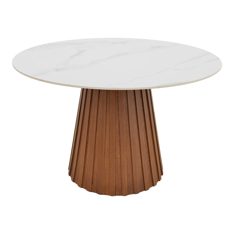 Franzel Sintered Stone Marble-Look Dining Table with Natural MDF Base Φ120x75