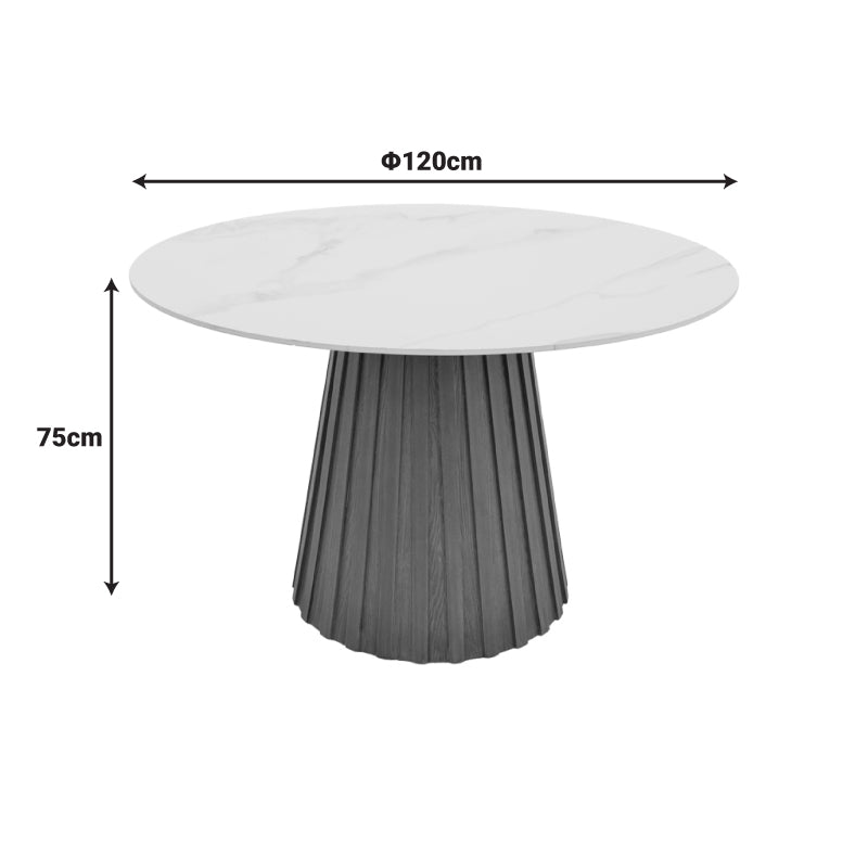 Franzel Sintered Stone Marble-Look Dining Table with Natural MDF Base Φ120x75