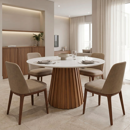 Franzel Sintered Stone Marble-Look Dining Table with Natural MDF Base Φ120x75