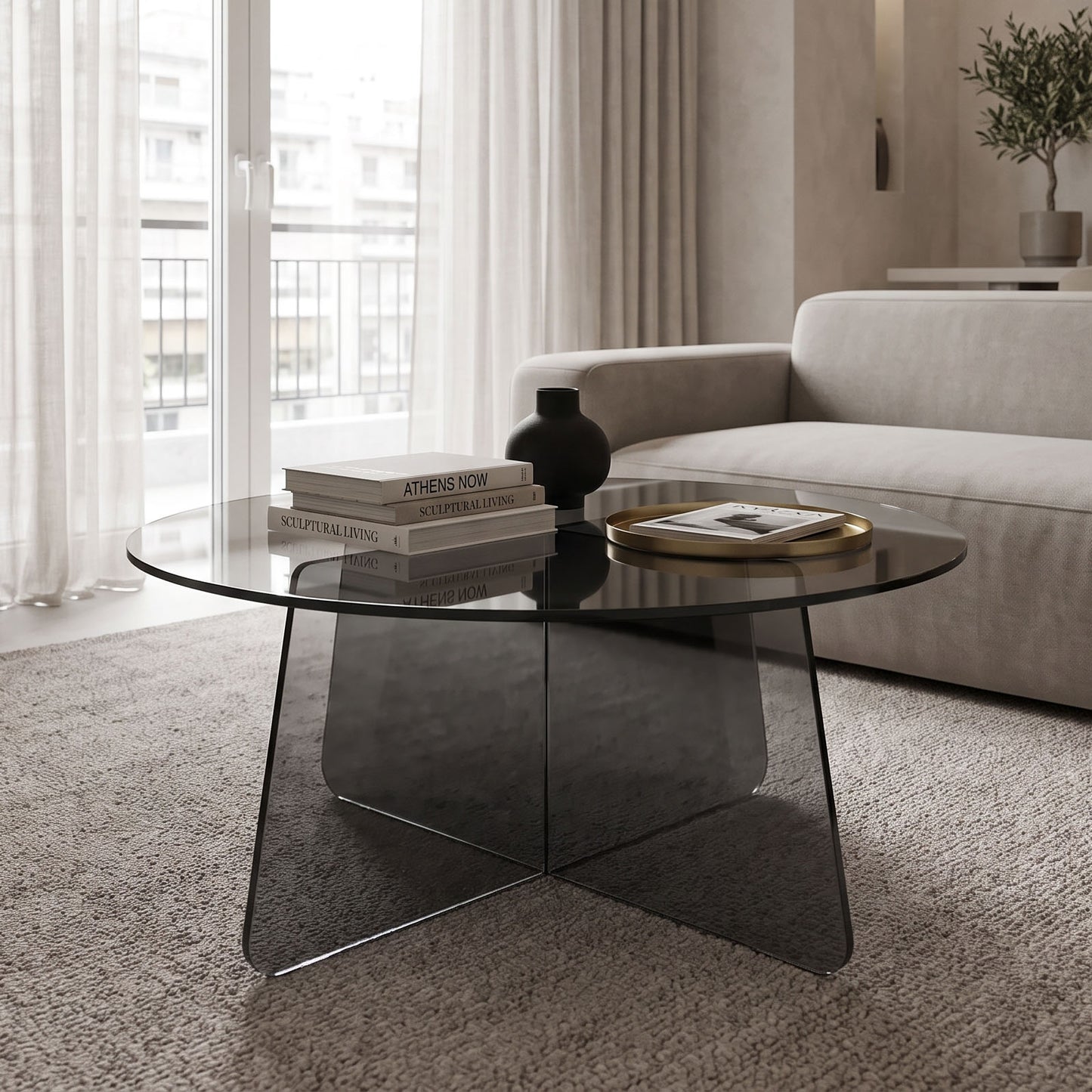 Coffee Table Cleary Tempered 8mm Anthracite Glass Φ70x45