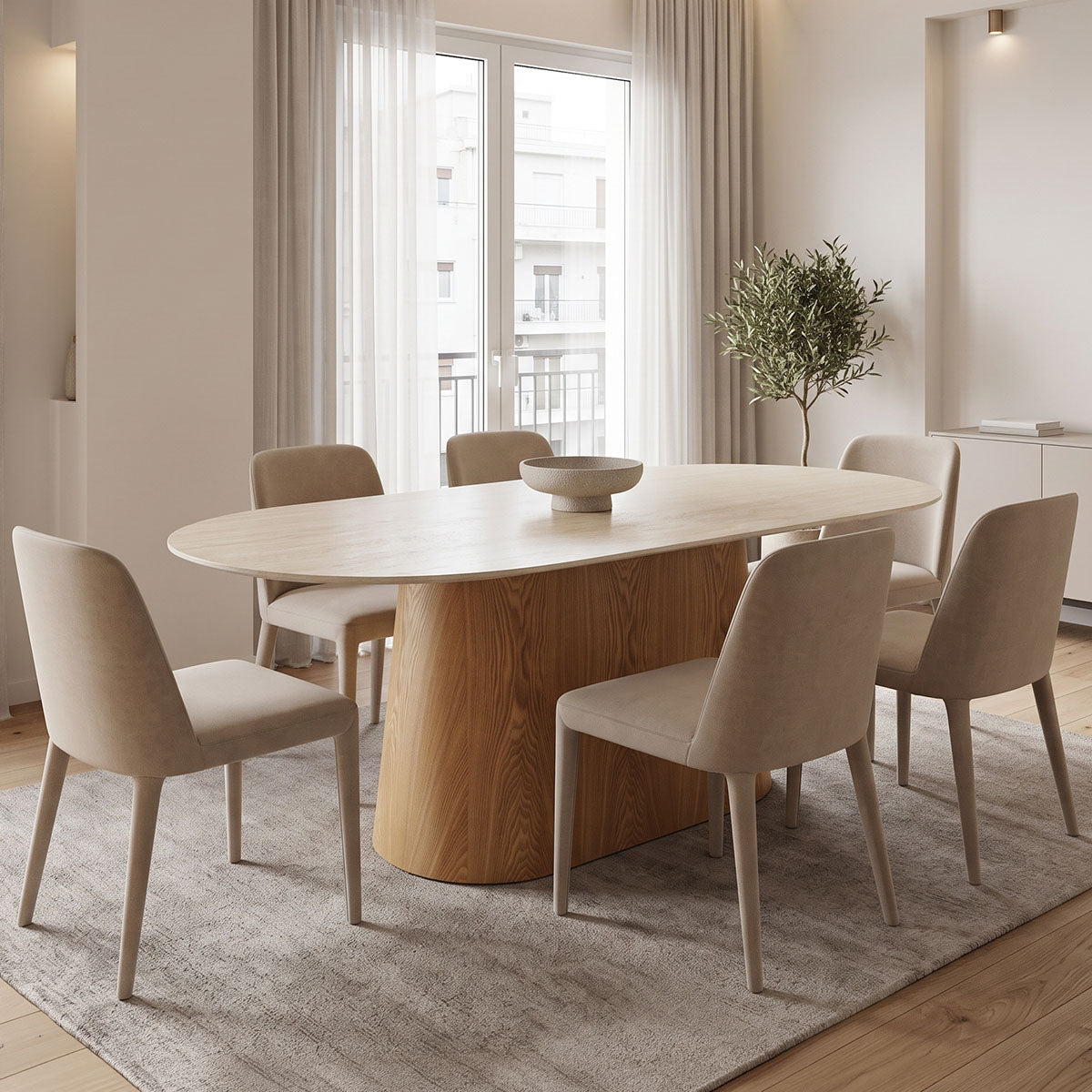 Karlino Sintered Stone Travertine Look Table - MDF in Natural Shade 180x90x76