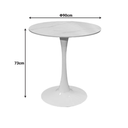 Tραπέζι Balou Sintered Stone σε Λευκή Απόχρωση με Όψη Μαρμάρου-Βάση Λευκό Μέταλλο Φ90x73