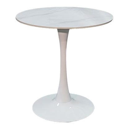 Tραπέζι Balou Sintered Stone σε Λευκή Απόχρωση με Όψη Μαρμάρου-Βάση Λευκό Μέταλλο Φ90x73