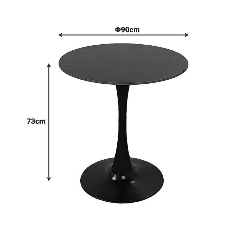 Tραπέζι Balou Sintered Stone σε Μαύρη Απόχρωση με Όψη Μαρμάρου-Βάση Μαύρο Μέταλλο Φ90x73