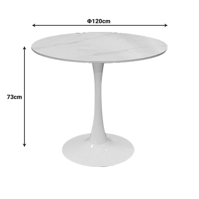 Tραπέζι Balou Sintered Stone σε Λευκή Απόχρωση με Όψη Μαρμάρου-Βάση Λευκό Μέταλλο Φ120x73