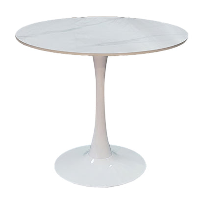 Tραπέζι Balou Sintered Stone σε Λευκή Απόχρωση με Όψη Μαρμάρου-Βάση Λευκό Μέταλλο Φ120x73