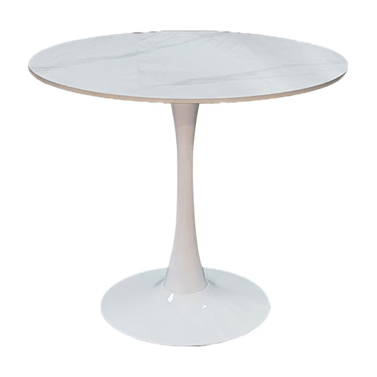 Tραπέζι Balou Sintered Stone σε Λευκή Απόχρωση με Όψη Μαρμάρου-Βάση Λευκό Μέταλλο Φ120x73