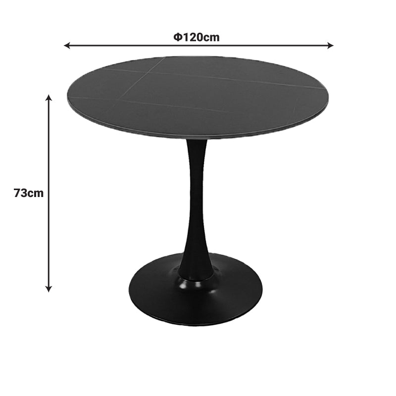 Tραπέζι Balou Sintered Stone σε Μαύρη Απόχρωση με Όψη Μαρμάρου-Βάση Μαύρο Μέταλλο Φ120x73