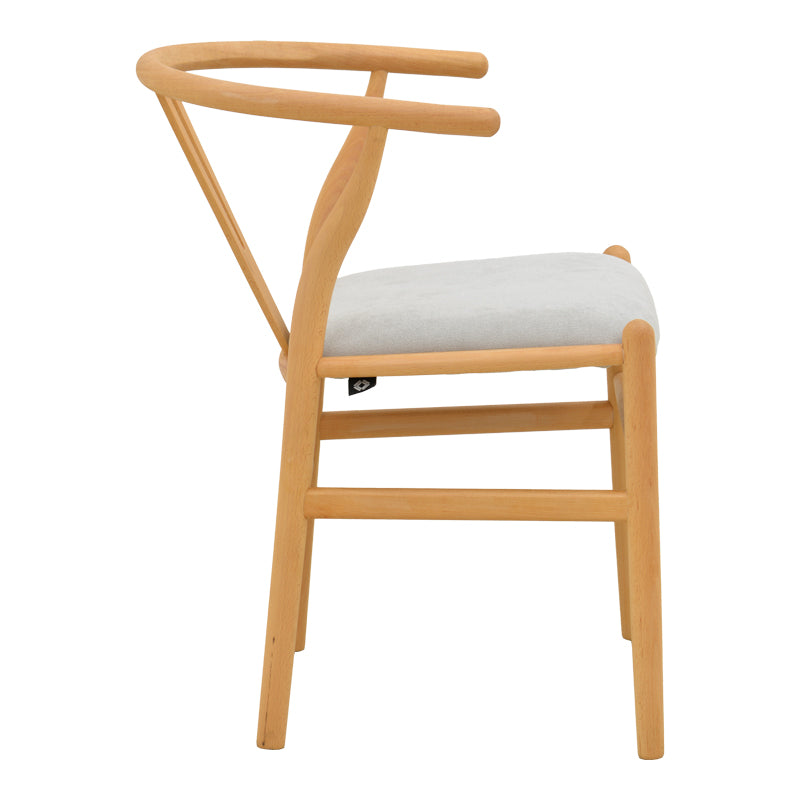 Καρέκλα Wishbone Rubberwood-Ύφασμα σε Φυσική-Γκρι Απόχρωση 51x58x73