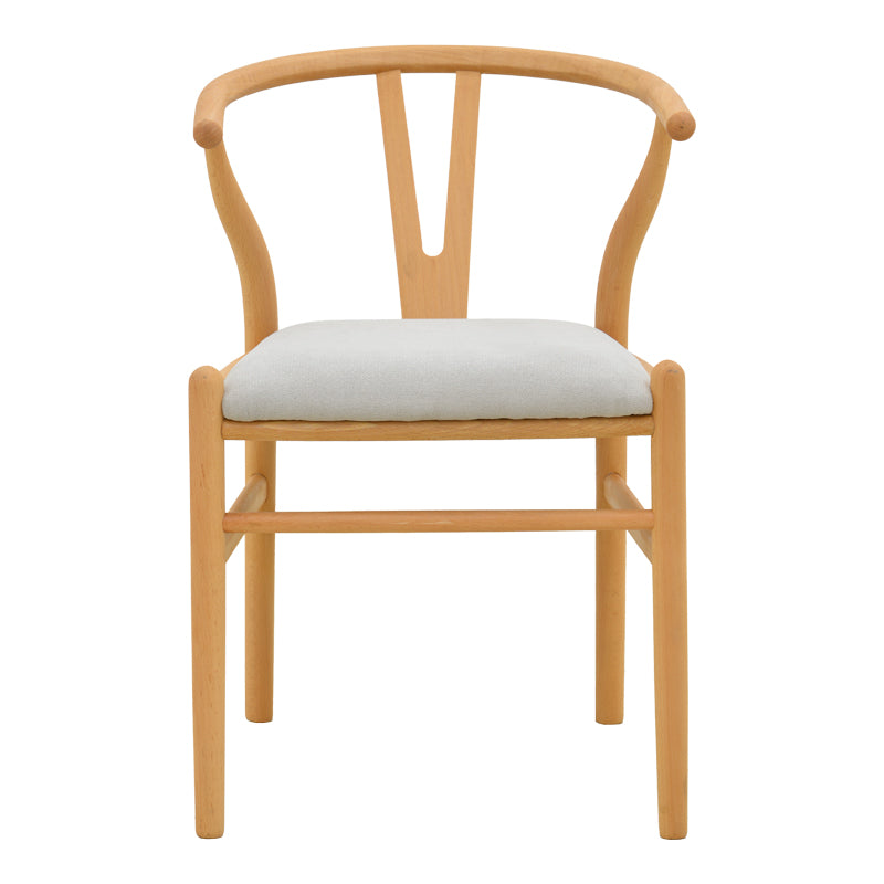 Καρέκλα Wishbone Rubberwood-Ύφασμα σε Φυσική-Γκρι Απόχρωση 51x58x73