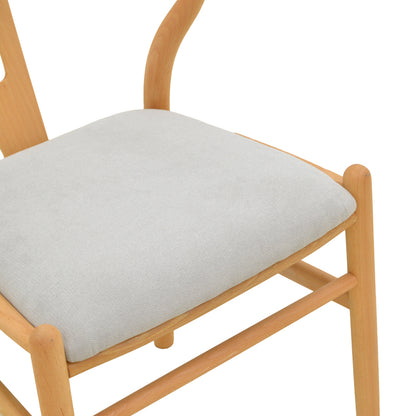 Καρέκλα Wishbone Rubberwood-Ύφασμα σε Φυσική-Γκρι Απόχρωση 51x58x73