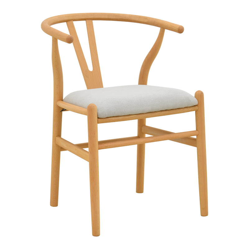 Καρέκλα Wishbone Rubberwood-Ύφασμα σε Φυσική-Γκρι Απόχρωση 51x58x73